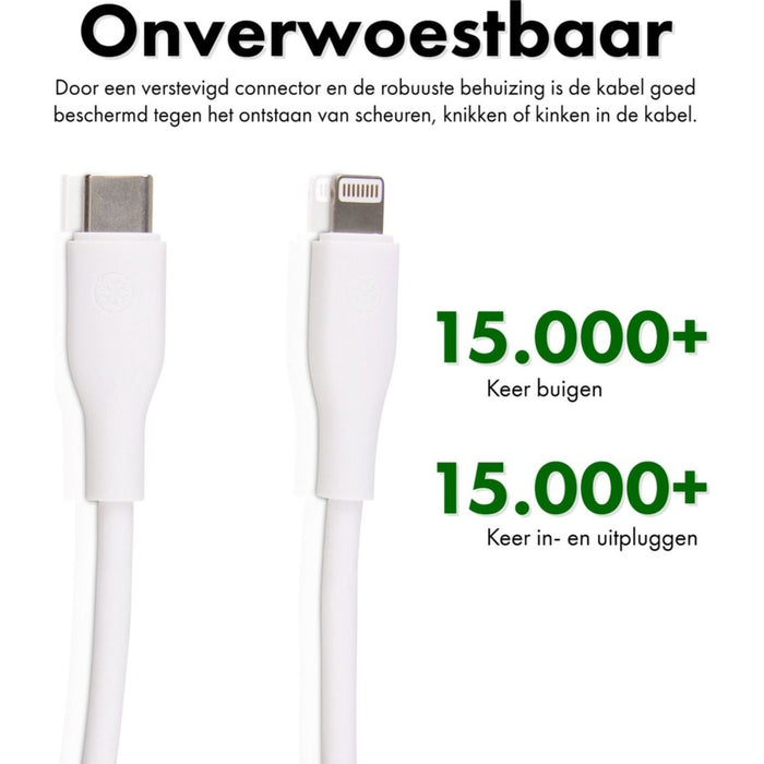 Gecertificeerde Snellader met 2 USB-C Poorten + iPhone Opladerkabel - 1 Meter - GaN Technologie - 35W Power Delivery - Geschikt voor Apple Oplaadstekker - 20W, 25W, 30W, 35W Dynamische Allocatie - Voor iPhone, iPad, Macbook, Apple Watch, Airpods Pro - Opladers - Phreeze