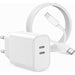 Gecertificeerde Snellader met 2 USB-C Poorten + iPhone Opladerkabel - 1 Meter - GaN Technologie - 35W Power Delivery - Geschikt voor Apple Oplaadstekker - 20W, 25W, 30W, 35W Dynamische Allocatie - Voor iPhone, iPad, Macbook, Apple Watch, Airpods Pro - Opladers - Phreeze