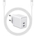 Gecertificeerde Snellader met 2 USB-C Poorten + Samsung Opladerkabel - 3 Meter - GaN Technologie - Geschikt voor Samsung Oplaadstekker - 20W, 25W, 30W, 35W Dynamische Allocatie - Voor Macbook, Tablet, Google, HTC, Sony, Pixel, Samsung Galaxy, Android - Opladers - Phreeze