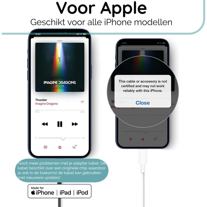 Gevlochten Lightning naar Jack 3,5mm Kabel - Voor Apple iPhone X/11/12/13/14 en Apple iPad Air 2/3, 10.2, 2022 - Audio & Video - Phreeze