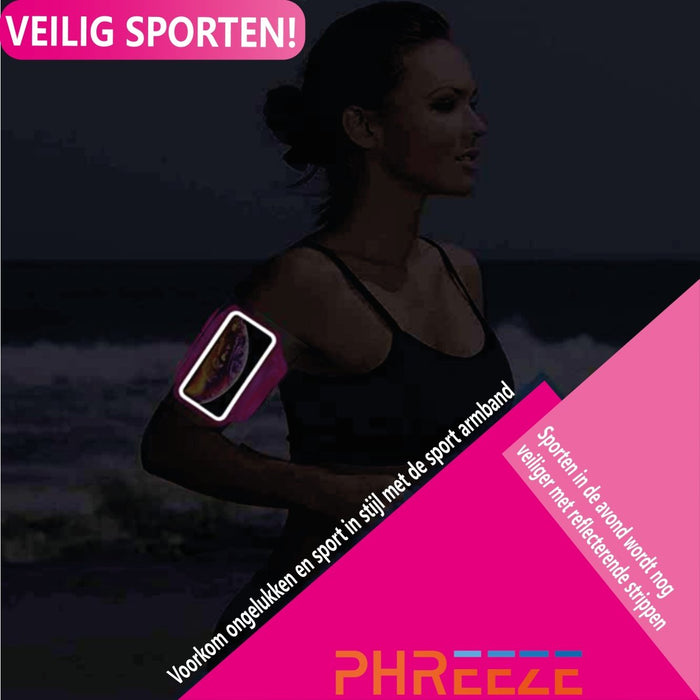 Hardloop Telefoonhouder met AirPods Opbergvak - Sport Armband - Hardloop Band Smartphone - Voor Samsung en iPhone - Roze - Sport Armbanden - Phreeze