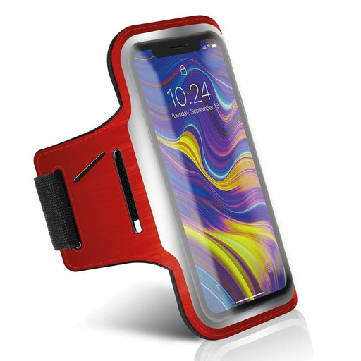 Hardloop Telefoonhouder met Oortjes Opbergvak - Sport Armband - Hardloop Band Smartphone - Voor Samsung en iPhone - Rood - Sport Armbanden - Phreeze