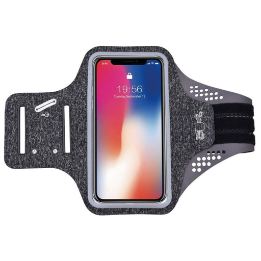 Hardloop Telefoonhouder met Oortjes Opbergvak - Sport Armband - Hardloop Band Smartphone - Voor Samsung en iPhone - Zwart/Grijs - Sport Armbanden - Phreeze