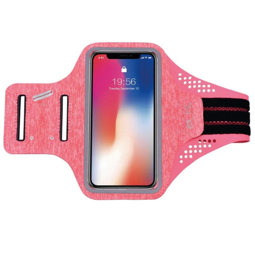 Hardloop Telefoonhouder met Oortjes Opbergvak - Sport Armband - Hardloop Band Smartphone - Voor Samsung en iPhone - Zwart/Rood - Sport Armbanden - Phreeze