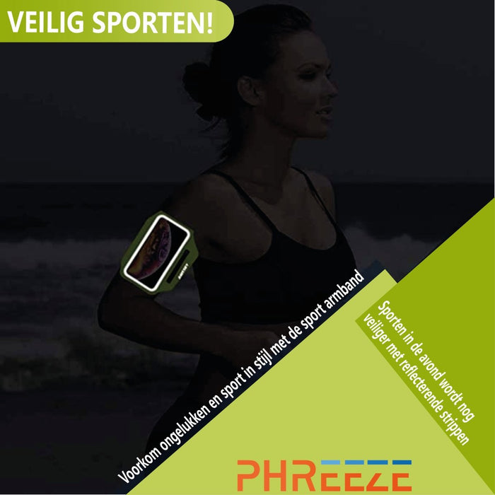 Hardloop Telefoonhouder met Opbergvak Ritssluiting - Sport Armband - Hardloop Band - Voor Samsung en iPhone - Groen - Sport Armbanden - Phreeze