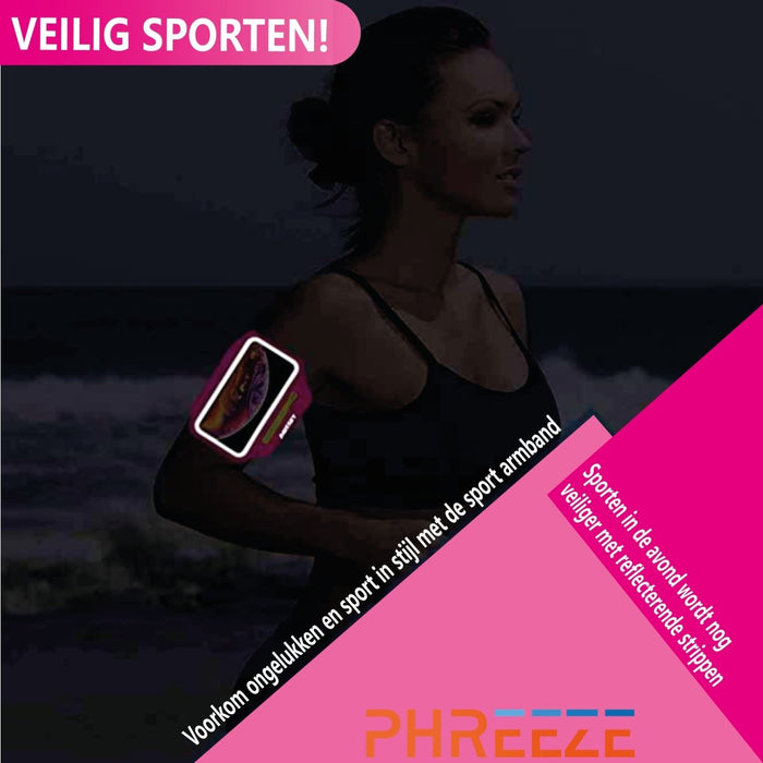 Hardloop Telefoonhouder met Opbergvak Ritssluiting - Sport Armband - Hardloop Band - Voor Samsung en iPhone - Roze - Sport Armbanden - Phreeze