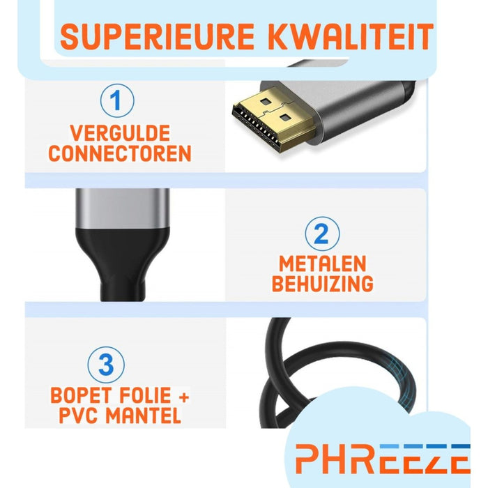 HDMI Kabel 8K - 1 Meter - HDMI Kabel 2.1 - Ultra HD 8K + 4K 120hz - HDMI naar HDMI Kabel - 8K HDMI Kabel - Ondersteunt alle oudere HDMI versies zoals 4K - Geschikt voor PS5, XBOX - Accessoires - 3D, Dynamic HDR, ARC, eARC, VRR, QMS, QFT, ALLM - Audio & Video - Phreeze