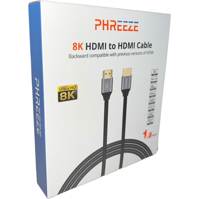 HDMI Kabel 8K - 1 Meter - HDMI Kabel 2.1 - Ultra HD 8K + 4K 120hz - HDMI naar HDMI Kabel - 8K HDMI Kabel - Ondersteunt alle oudere HDMI versies zoals 4K - Geschikt voor PS5, XBOX - Accessoires - 3D, Dynamic HDR, ARC, eARC, VRR, QMS, QFT, ALLM - Audio & Video - Phreeze