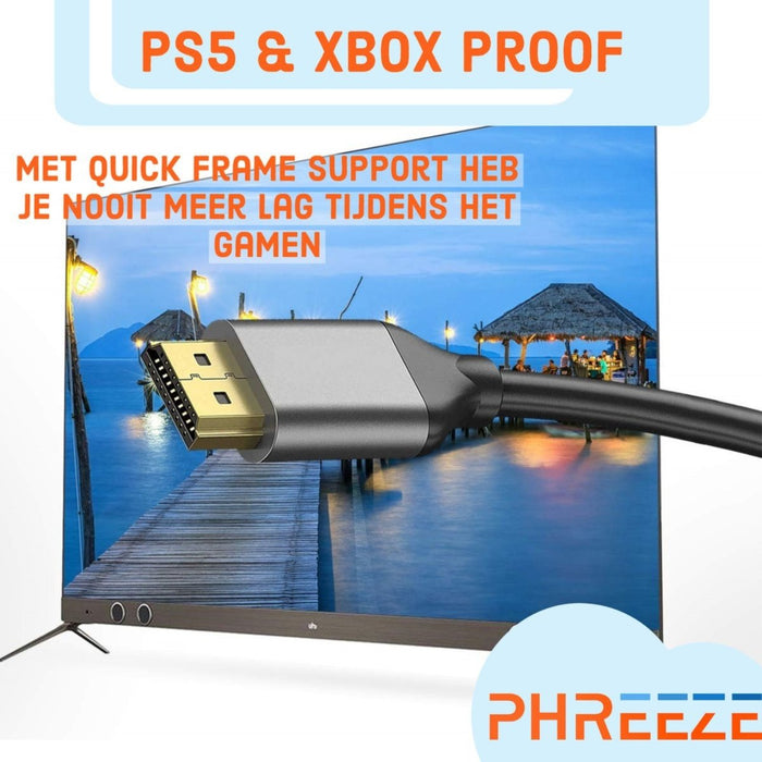 HDMI Kabel 8K - 1 Meter - HDMI Kabel 2.1 - Ultra HD 8K + 4K 120hz - HDMI naar HDMI Kabel - 8K HDMI Kabel - Ondersteunt alle oudere HDMI versies zoals 4K - Geschikt voor PS5, XBOX - Accessoires - 3D, Dynamic HDR, ARC, eARC, VRR, QMS, QFT, ALLM - Audio & Video - Phreeze