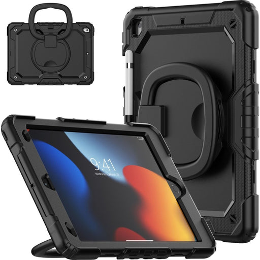 iPad 10.2 (2019/2020/2021) Hoes - Extreme Bescherming - Standaard + Handvat - Apple Pencil vakje - Kinderhoes - Heavy Duty - Geschikt voor Apple iPad 7th/8th/9th Gen (10.2 inch) - Zwart - Tablet Hoezen - Phreeze
