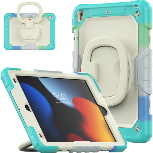 iPad 10.2 (2019/2020/2021) Hoes - Standaard + Handvat - Extreme Bescherming - Apple Pencil vakje - Kinderhoes - Heavy Duty - Geschikt voor Apple iPad 7th/8th/9th Gen (10.2 inch) - Regenboog - Tablet Hoezen - Phreeze