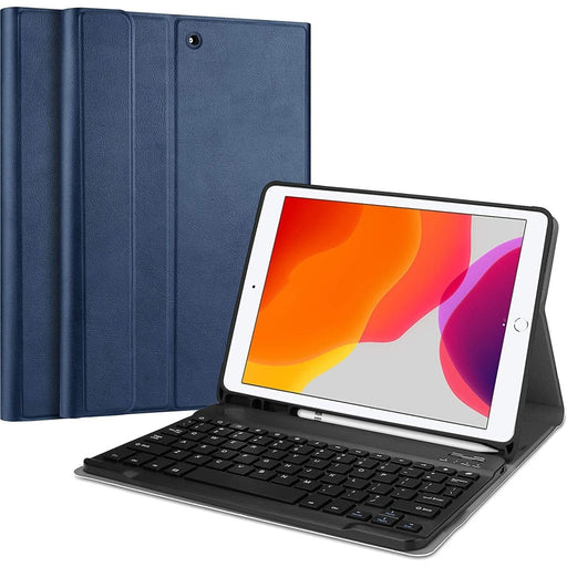 iPad 2017/2018 (9.7 inch) Hoes Toetsenbord - Leer - Keyboard Case voor Apple iPad 9.7 inch (5e en 6e Generatie) - iPad Hoesje met Toetsenbord - Donker Blauw - Bluetooth Toetsenbord iPad - iPad Toetsenbord - Tablet Hoezen - Phreeze