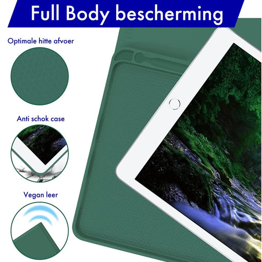 iPad 2017/2018 (9.7 inch) Hoes Toetsenbord - Leer - Keyboard Case voor Apple iPad 9.7 inch (5e en 6e Generatie) - iPad Hoesje met Toetsenbord - Donker Groen - Bluetooth Toetsenbord iPad - iPad Toetsenbord - Tablet Hoezen - Phreeze