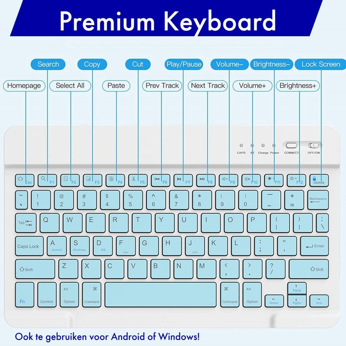 iPad 2017/2018 (9.7 inch) Hoes Toetsenbord - Leer - Keyboard Case voor Apple iPad 9.7 inch (5e en 6e Generatie) - iPad Hoesje met Toetsenbord - Licht Blauw - Bluetooth Toetsenbord iPad - iPad Toetsenbord - Tablet Hoezen - Phreeze