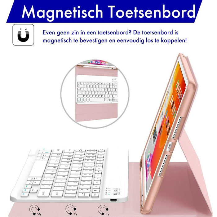 iPad 2017/2018 (9.7 inch) Hoes Toetsenbord - Leer - Keyboard Case voor Apple iPad 9.7 inch (5e en 6e Generatie) - iPad Hoesje met Toetsenbord - Rose Goud - Bluetooth Toetsenbord iPad - iPad Toetsenbord - Tablet Hoezen - Phreeze