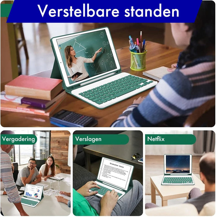 iPad 2019/2020/2021/2022 10.2 Inch Hoes Toetsenbord - Leer - Keyboard Case voor Apple iPad 10.2 7e/8e/9e generatie - iPad Hoesje met Toetsenbord - Donker Groen - Bluetooth Toetsenbord iPad - iPad Toetsenbord - Tablet Hoezen - Phreeze