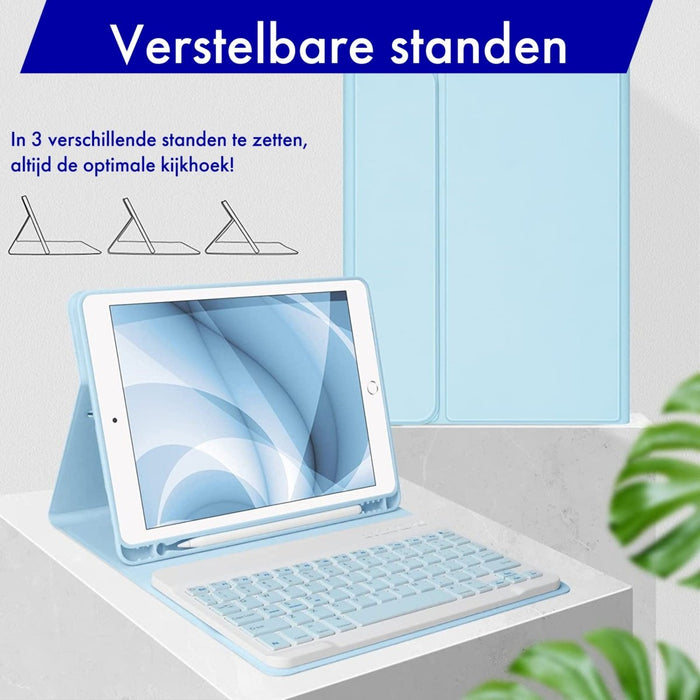 iPad 2019/2020/2021/2022 10.2 Inch Hoes Toetsenbord - Leer - Keyboard Case voor Apple iPad 10.2 7e/8e/9e generatie - iPad Hoesje met Toetsenbord - Licht Blauw - Bluetooth Toetsenbord iPad - iPad Toetsenbord - Tablet Hoezen - Phreeze