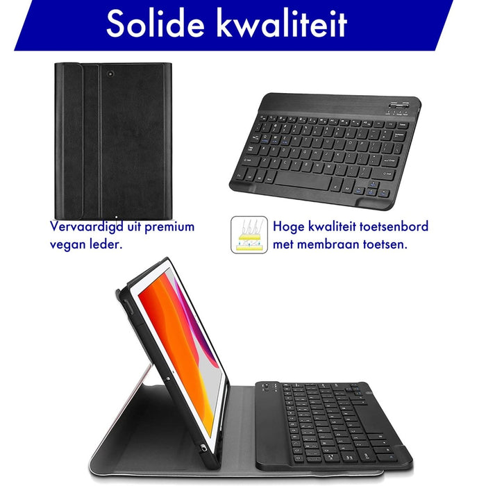 iPad 2019/2020/2021/2022 10.2 Inch Hoes Toetsenbord - Leer - Keyboard Case voor Apple iPad 10.2 7e/8e/9e generatie - iPad Hoesje met Toetsenbord - Zwart - Bluetooth Toetsenbord iPad - iPad Toetsenbord - Tablet Hoezen - Phreeze