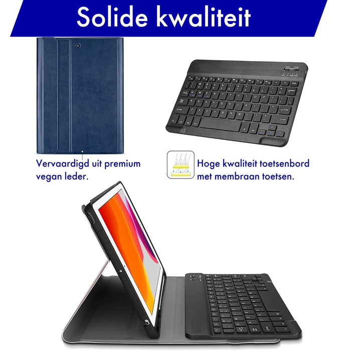 iPad Air 3 (2019) 10.5 inch Hoes Toetsenbord - Leer - Keyboard Case voor Apple iPad 10.5 inch (3e Generatie) generatie - iPad Hoesje met Toetsenbord - Donker Blauw - Bluetooth Toetsenbord iPad - iPad Toetsenbord