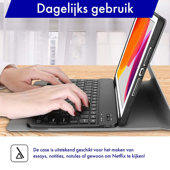 iPad Air 3 (2019) 10.5 inch Hoes Toetsenbord - Leer - Keyboard Case voor Apple iPad 10.5 inch (3e Generatie) generatie - iPad Hoesje met Toetsenbord - Donker Blauw - Bluetooth Toetsenbord iPad - iPad Toetsenbord