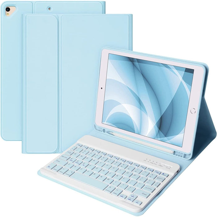 iPad Air 3 (2019) 10.5 inch Hoes Toetsenbord - Leer - Keyboard Case voor Apple iPad 10.5 inch (3e Generatie) generatie - iPad Hoesje met Toetsenbord - Licht Blauw - Bluetooth Toetsenbord iPad - iPad Toetsenbord