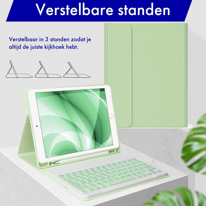 iPad Air 3 (2019) 10.5 inch Hoes Toetsenbord - Leer - Keyboard Case voor Apple iPad 10.5 inch (3e Generatie) generatie - iPad Hoesje met Toetsenbord - Licht Groen - Bluetooth Toetsenbord iPad - iPad Toetsenbord