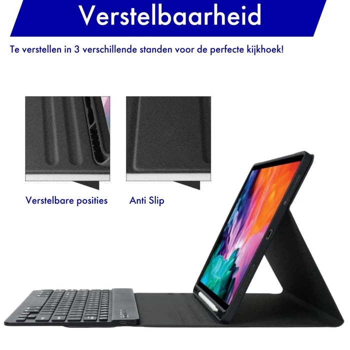 iPad Air 5 (2022) 10.9 inch Hoes Toetsenbord - Leer - Keyboard Case voor Apple iPad 10.9 inch (5e Generatie) generatie - iPad Hoesje met Toetsenbord - Zwart - Bluetooth Toetsenbord iPad - iPad Toetsenbord