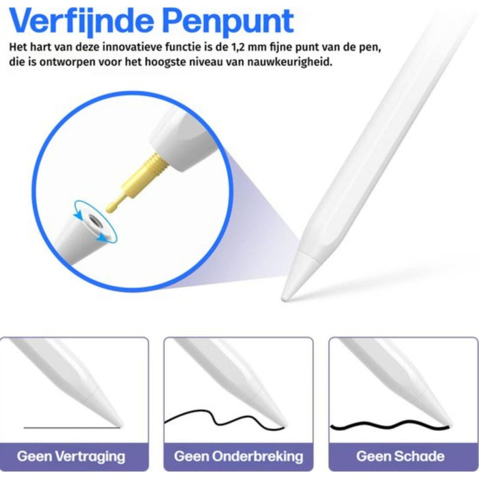 iPad Pen - Active Stylus Pen - Alternatief Apple Pencil - Exclusief voor iPad 2019, Air 2019, Pro 11, Pro 12 inch en nieuwer - Styluspen - Magnetisch opladen - Handdetectie - 2 Extra Punten - Tot 12 Uur Werktijd - Opbergdoosje wit - Telefoon Accessoires - Phreeze
