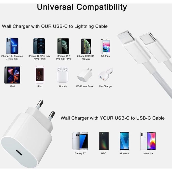 iPhone 12 oplaadstekker 20W USB-C Power oplader met kabel | 1 Meter |  Apple iPhone 12 - Apple iPad - USB-C Apple Magsafe|Snellader iPhone 12 / 11 / X / iPad / 12 Pro Max / iPhone 12 Pro | iPhone 12 Lader | USBC lader | USB-C Lader | iPhone 12