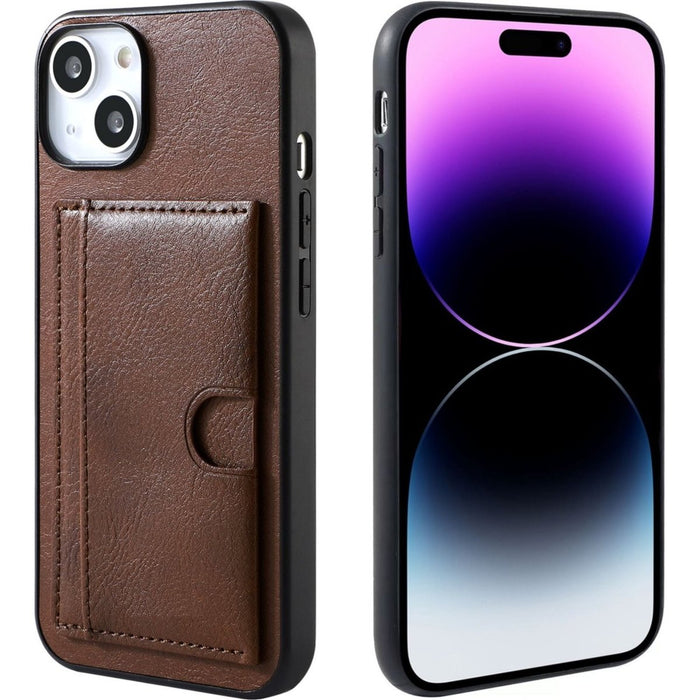 iPhone 14 Plus Hoesje Back Cover met Kaarthouder en Standaard - Leer - Pasjeshouder - iPhone 14 Plus Case Leer - Bruin