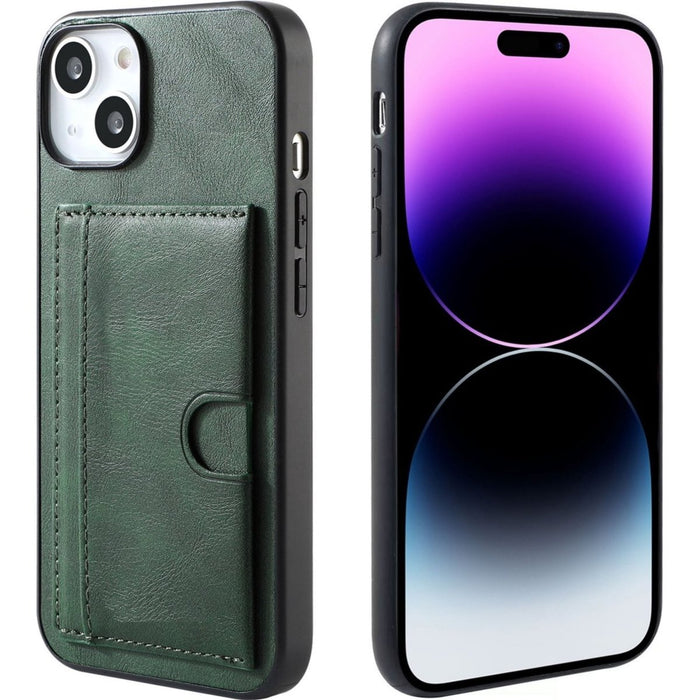 iPhone 14 Plus Hoesje Back Cover met Kaarthouder en Standaard - Leer - Pasjeshouder - iPhone 14 Plus Case Leer - Groen