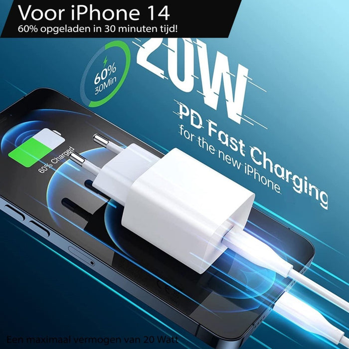 iPhone 14 Snellader + Oplader Kabel 1 Meter - USB C - Power Adapter voor Apple iPhone 14, iPhone 14 Plus, iPhone 14 Pro en iPhone 14 Pro Max