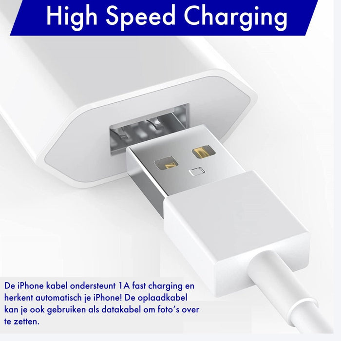 iPhone Adapter met 2 Meter Lightning USB Oplader Kabel voor Apple iPhone, Airpods en iPad - 4-PACK