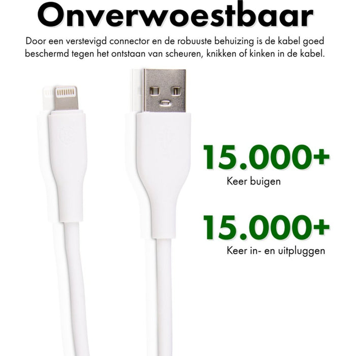 iPhone Adapter met 2 USB Poorten + 2x USB naar Lightning Kabel - 1 Meter - Geschikt voor Apple - Oplader iPhone, iPad, Airpods, Apple Watch - 12W Snellader - Wit