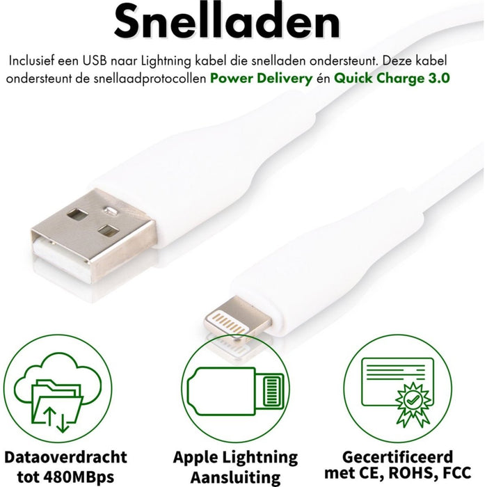 iPhone Adapter met 2 USB Poorten + 2x USB naar Lightning Kabel - 1 Meter - Geschikt voor Apple - Oplader iPhone, iPad, Airpods, Apple Watch - 12W Snellader - Wit