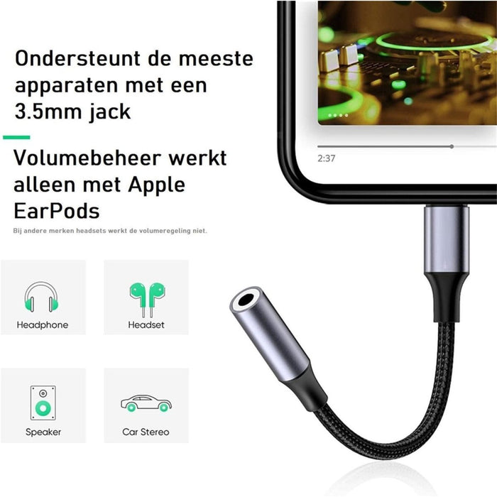 iPhone Lightning naar Jack Adapter | Jack voor Apple iPhone | iPhone Jack | Lightning naar Jack | Lightning Jack 3.5 mm | Zwart