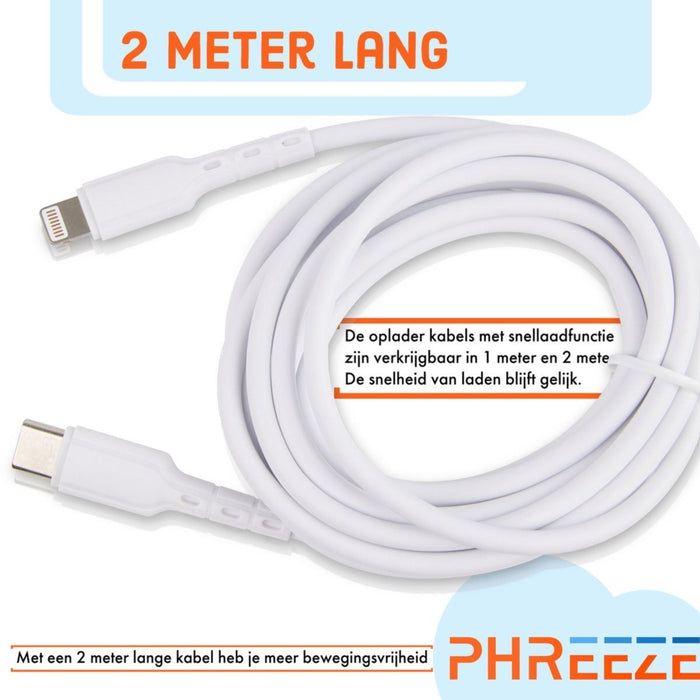 iPhone Oplaad Kabel Lightning - 2 meter - 12 / 12 PRO / 12 PRO MAX / 11/ 11 PRO (MAX) / XS / XR/ X / iPhone 8 / 8 Plus/ iPhone SE/ 6 / 5 / 5SE - premium kwaliteit - Oplaadkabel - 2 PACK