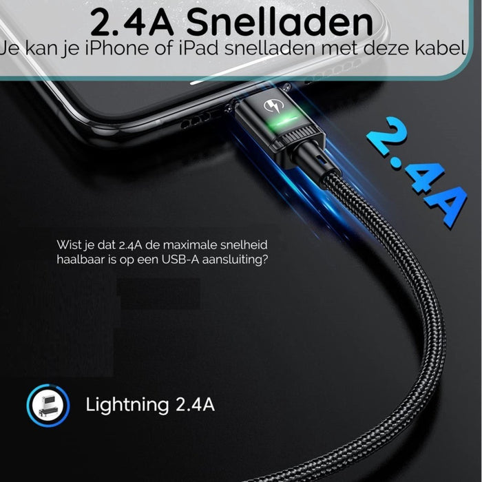 iPhone oplader kabel Zwart Magnetisch - iPhone kabel - Lightning USB kabel - iPhone lader kabel geschikt voor Apple iPhone 6,7,8,9,X,XS,XR,11,12,13 en iPad Air,Air 2, 10.2, 2019,2020,2021,2022