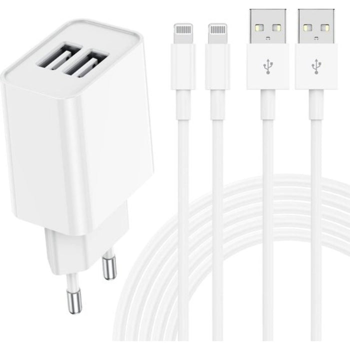 iPhone Oplader met 2x Lightning Kabel - 2 Meter - 2.1A Snellader - Voor Apple iPhone en Apple iPad - Apple Oplader - Apple Kabel