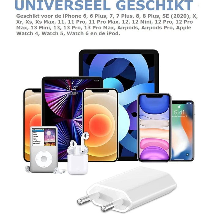 iPhone Oplader - USB Adapter - Universele iPhone Lader - USB stekker - USB lader - Blokje - Universeel - Wit