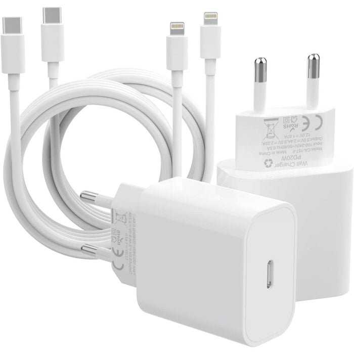 iPhone Snellader met USB C Lightning Kabel - 4 PACK - 20W Power Oplader Adapter voor Apple iPhone en Airpods