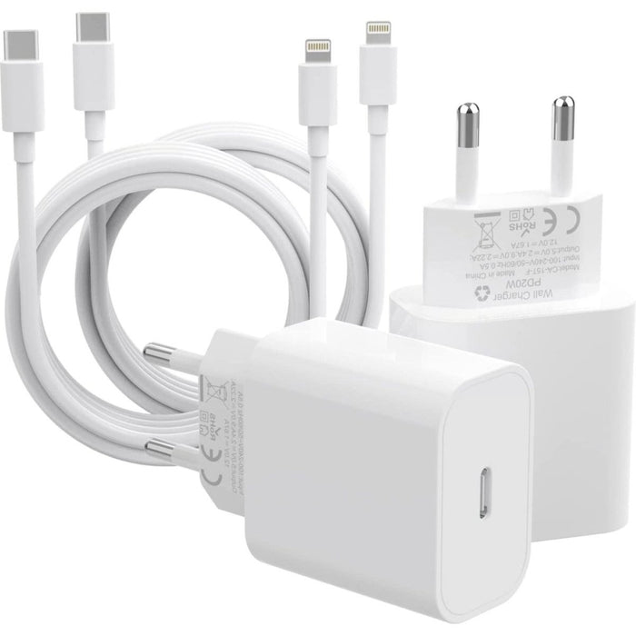iPhone Snellader - USB C Lightning Kabel - 4 PACK - 20W Power Oplader Adapter voor Apple iPhone en Airpods