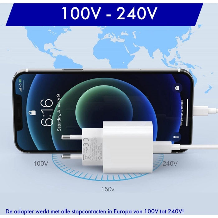 iPhone Snellader - USB C Lightning Kabel - 4 PACK - 20W Power Oplader Adapter voor Apple iPhone en Airpods