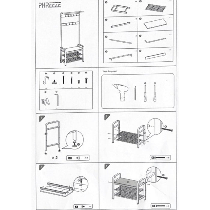 3-in-1 kapstok, schoenenrek en bank — Phreeze