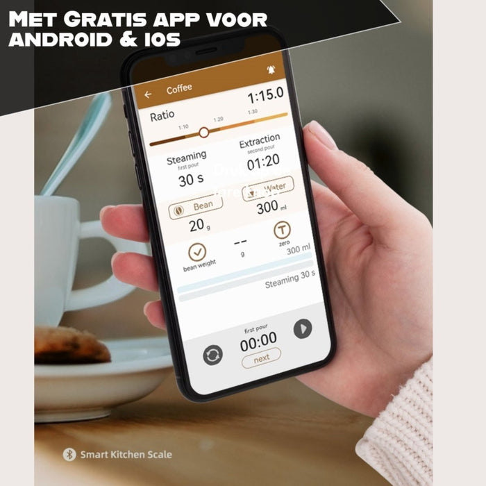 Keukenweegschaal Digitaal - Digitale Keukenweegschaal met App - Precisie Keuken Weegschaal - Tot 5 KG