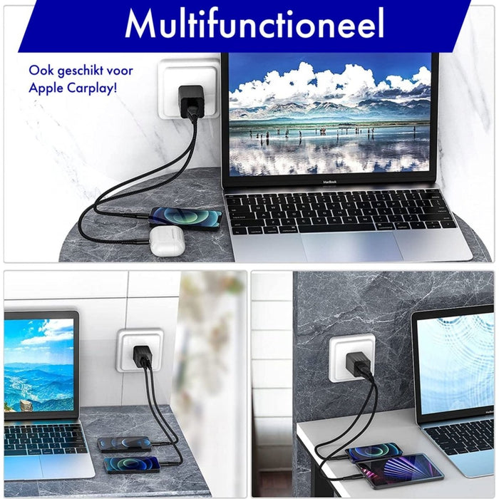 Korte 30CM USB naar Lightning Kabel voor iPhone en iPad - 2.4A Snellader - Apple Carplay - 3 Stuks - Opladerkabel voor iPad en iPhone