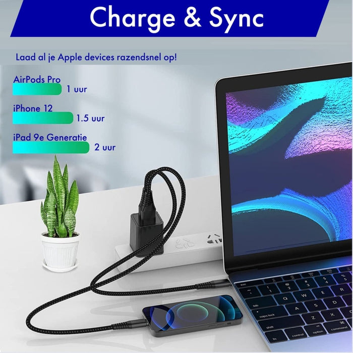 Korte 30CM USB naar Lightning Kabel voor iPhone en iPad - 2.4A Snellader - Apple Carplay - 3 Stuks - Opladerkabel voor iPad en iPhone