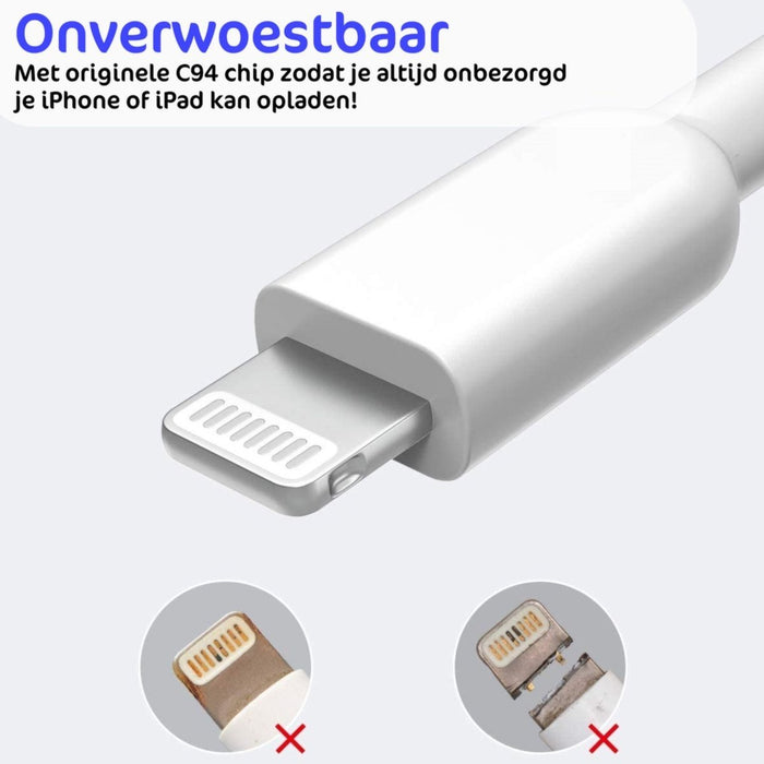 Korte USB naar iPhone Kabel - 30 CM - 2.4A Snelladen - Geschikt voor Apple - USB naar Lightning Kabel