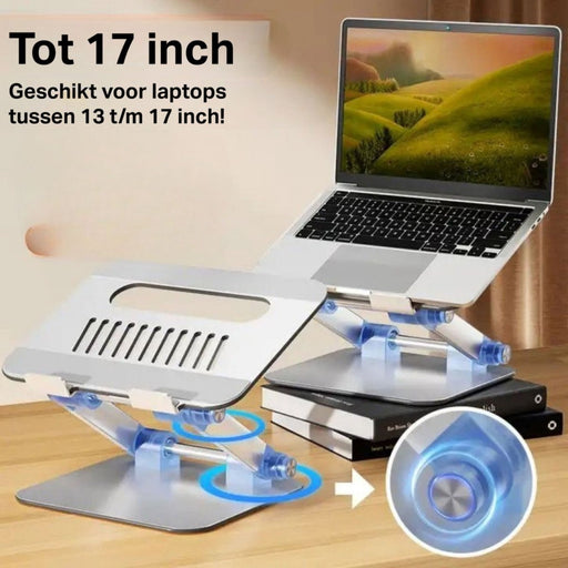 Laptop Standaard - Verstelbaar - Aluminium - Opvouwbaar - Verticaal - Met Koeling - Tot 20KG - Geschikt voor 13 t/m 17 inch / MacBook Air / MacBook Pro 13/16 inch - Laptopstandaard - Laptop Verhoger - Gadgets - Phreeze