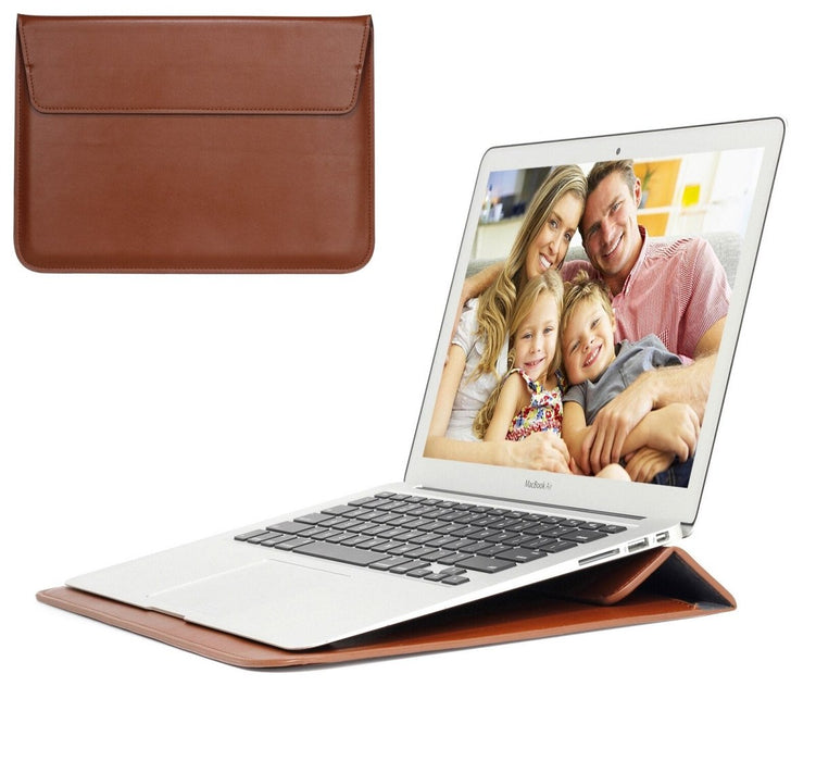 Laptoptas 12 inch - Vegan Leer - Laptoptas met Standaard en Opbergvak - Laptopstandaard en Sleeve voor Laptops van 12 tot 12.6 inch voor o.a Microsoft Surface Laptop Go/Pro/Chromebook